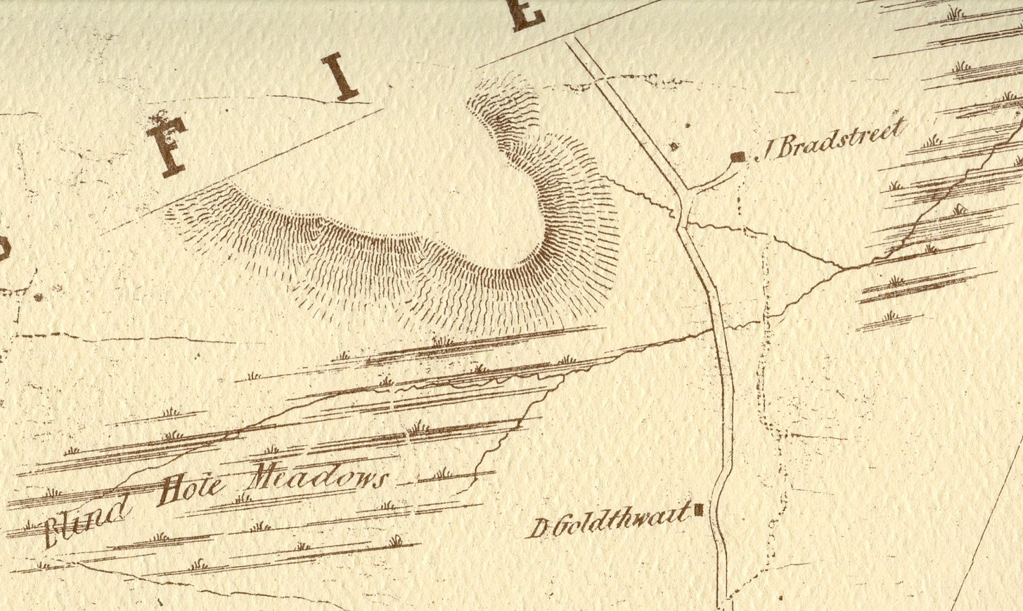 The Bradstreet house shown on an 1852 map